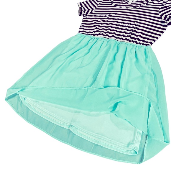 Charming Charlie size small teal mini dress with black & white striped top EUC - Picture 4 of 11